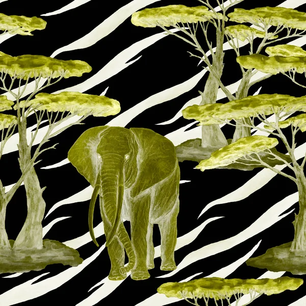 Padrão Sem Costura Aquarela Com Elefante Fundo Animalesco Obra Arte — Fotografia de Stock