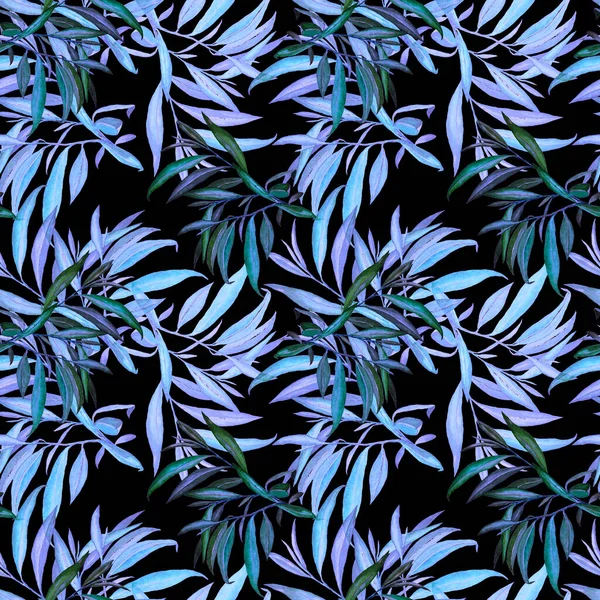 Aquarell Nahtloses Muster Mit Weidenblättern Schöner Kunstdruck Textur Hintergrund — Stockfoto