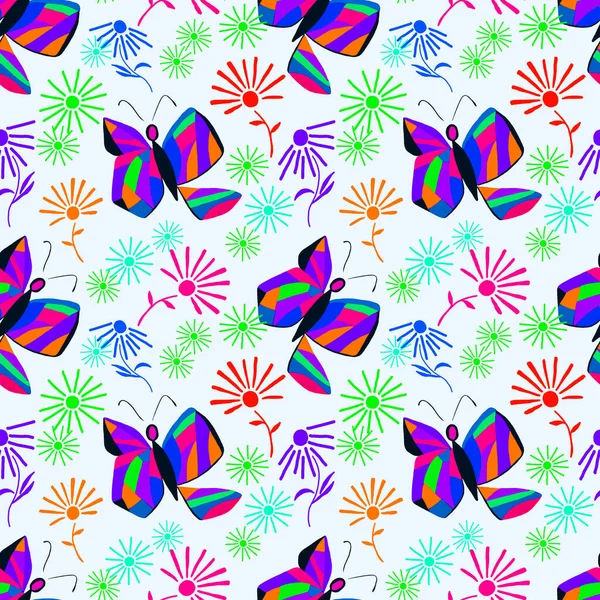 Dekoracyjny Bezszwowy Wzór Abstrakcyjnymi Motylami Piękny Letni Druk Kolorowy Wzór — Zdjęcie stockowe