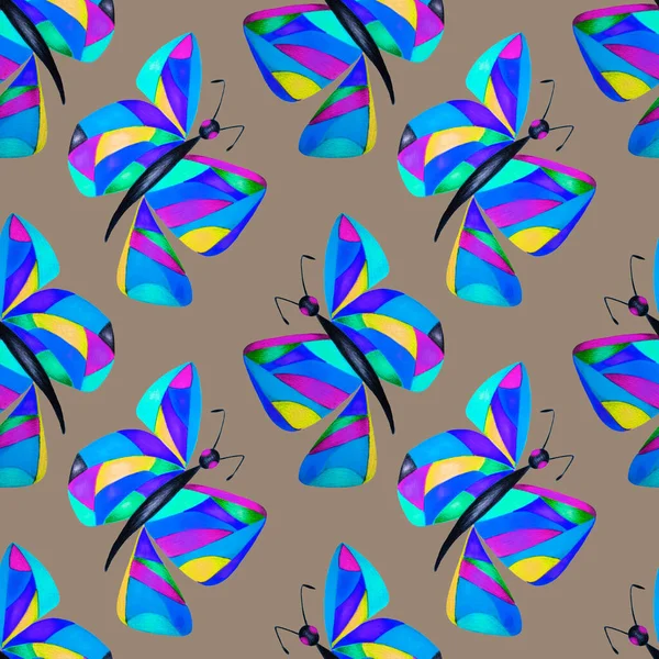 抽象蝶と装飾的なシームレスパターン 美しい夏の印刷物 カラフルな創造的なパターン — ストック写真
