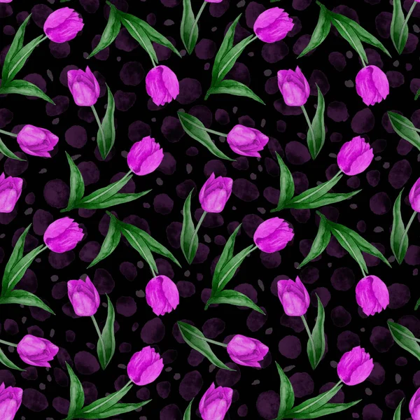 Padrão Sem Costura Aquarela Com Flores Tulipa Fundo Animal Bela — Fotografia de Stock