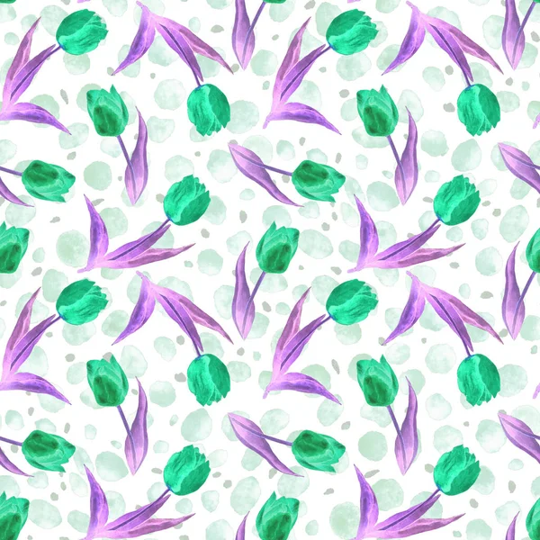 Aquarell Nahtloses Muster Mit Tulpenblüten Auf Tierischem Hintergrund Schöner Kreativer — Stockfoto