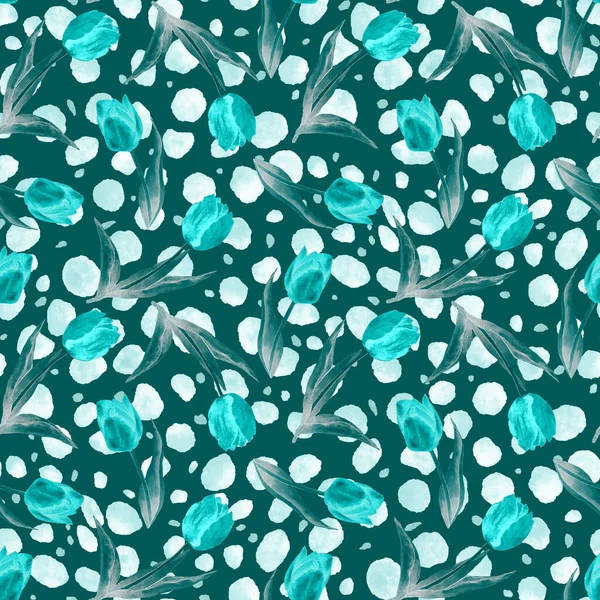 Watercolor seamless pattern with tulip flowers on animal background. Beautiful creative floral print. For surface design.
