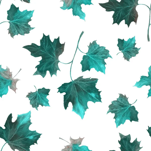 Watercolor Seamless Pattern Falling Leaves Maple Beautiful Autumn Illustration Natural — Stock Photo, Image