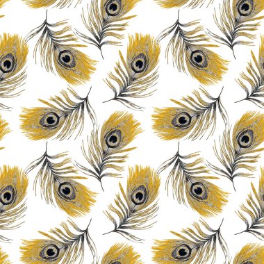 Güzel tavus kuşu tüyleriyle dekoratif, pürüzsüz desen. Moda dokusu. El boya kalemleriyle çizilmiş..