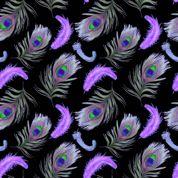 Güzel tavus kuşu tüyleriyle dekoratif, pürüzsüz desen. Modern moda dokusu. El boya kalemleriyle çizilmiş..