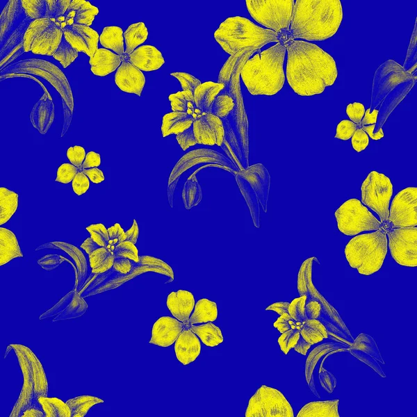 Beautiful Seamless Pattern Stylized Flowers Botanical Summer Print Hand Drawn — Stock Photo, Image