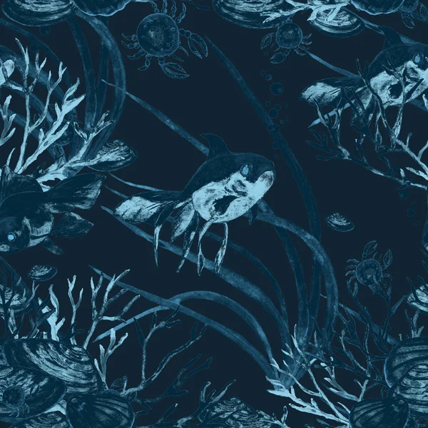 Aquarelle Motif Sans Couture Avec Des Poissons Aquarium Impression Marine — Photo