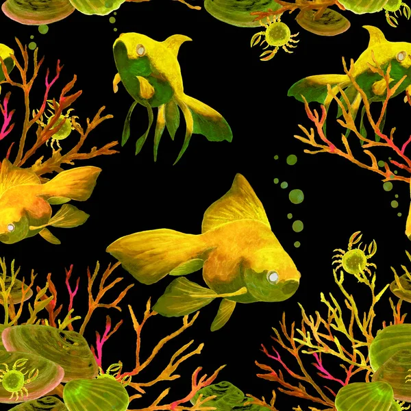 水彩画与水族馆鱼无缝搭配 任何图案的动物指纹 — 图库照片