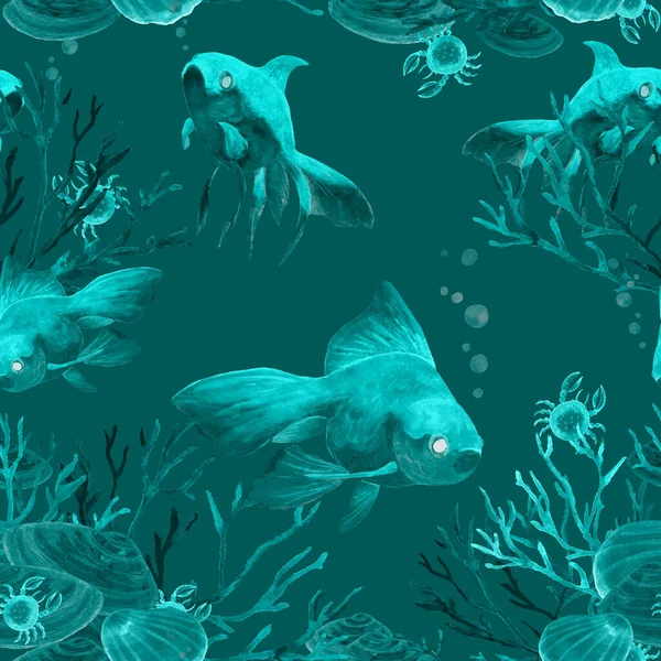 Акварельний Безшовний Візерунок Акваріумними Рибами Тваринний Принт Будь Якого Виду — стокове фото