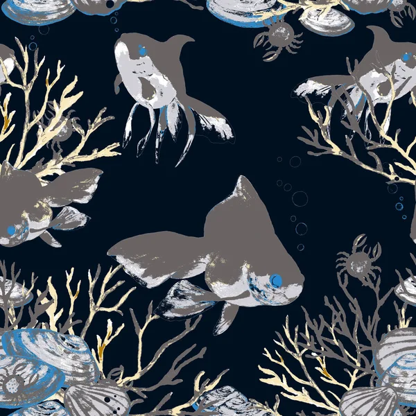 Bezszwowy Wzór Akwareli Rybami Akwariowymi Odcisk Zwierzęcia Dowolnego Rodzaju Projektu — Zdjęcie stockowe
