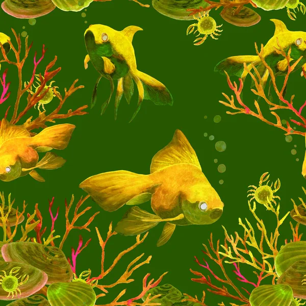 水槽魚と水彩シームレスパターン どんな種類のデザインでも動物のプリント — ストック写真