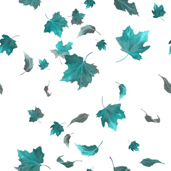 Bezszwowy Wzór Akwareli Opadającymi Jesiennymi Liśćmi Ilustracja Ręcznie Rysowanych Liści — Zdjęcie stockowe