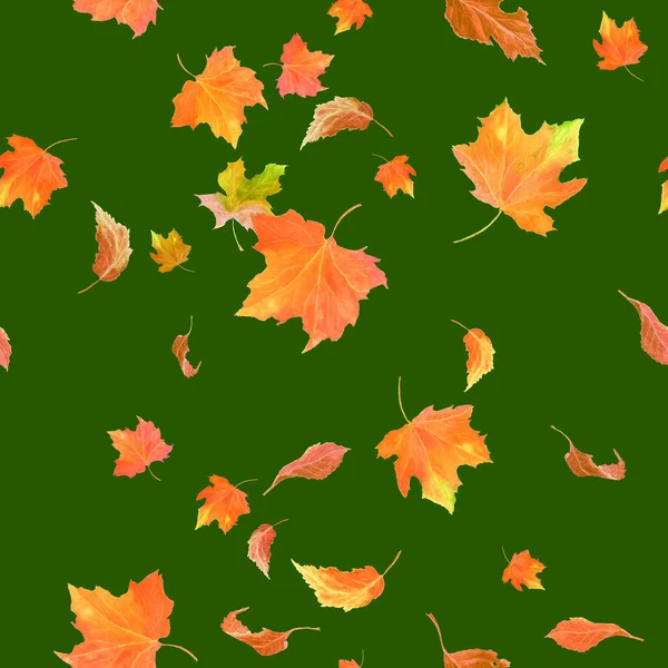 Watercolor Seamless Pattern Falling Autumn Leaves Hand Drawn Foliage Illustration — Stock Photo, Image