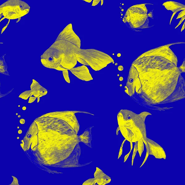 Животный Бесшовный Рисунок Акварелью Аквариумных Рыб Отпечатки Животных Любого Вида — стоковое фото