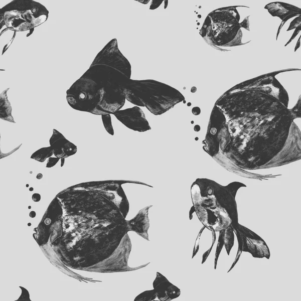 Wzór Bezszwowy Zwierząt Akwarelą Ryb Akwariowych Odcisk Zwierzęcia Dla Każdego — Zdjęcie stockowe
