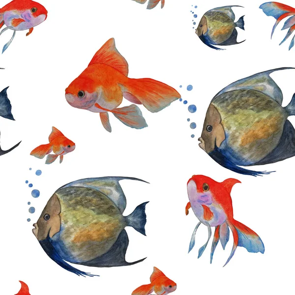 Animal Nahtloses Muster Mit Aquarienfischen Aquarell Animal Print Für Jede — Stockfoto