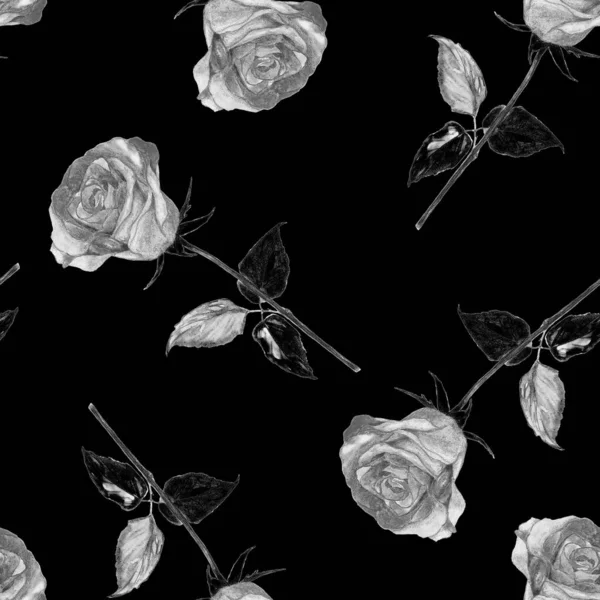 水彩花无缝图案 玫瑰美丽 植物玫瑰花纹 夏季自然背景 — 图库照片