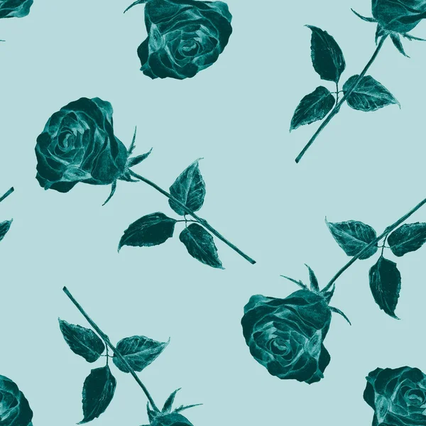 Акварель Цветочный Бесшовный Узор Красивыми Розами Ботанический Отпечаток Цветка Розы — стоковое фото