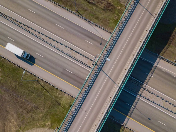 Aerial Drone Top Video Highway Traffic — Stock Photo, Image