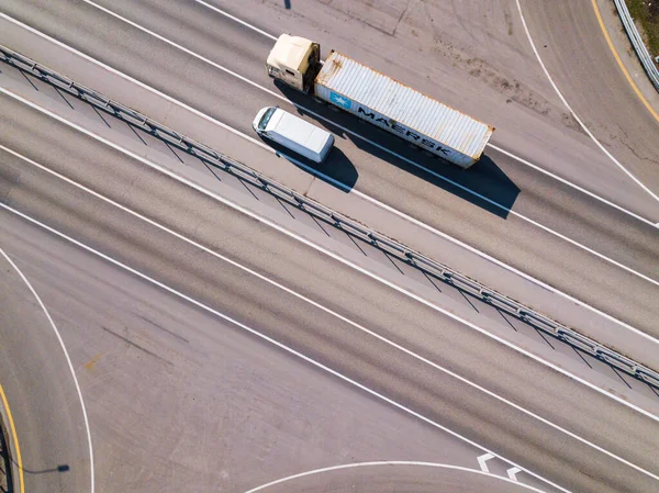 Video Dall Alto Verso Basso Del Drone Aereo Traffico Autostradale — Foto Stock