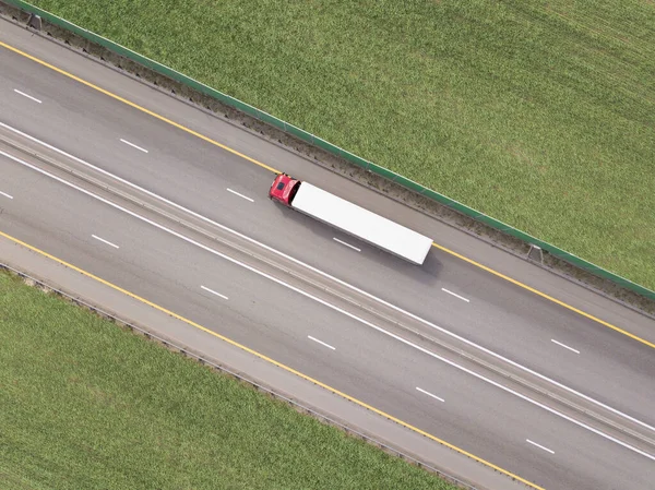 Dump Trucks Carrying Goods Highway Red Truck Driving Asphalt Road — Stock Photo, Image