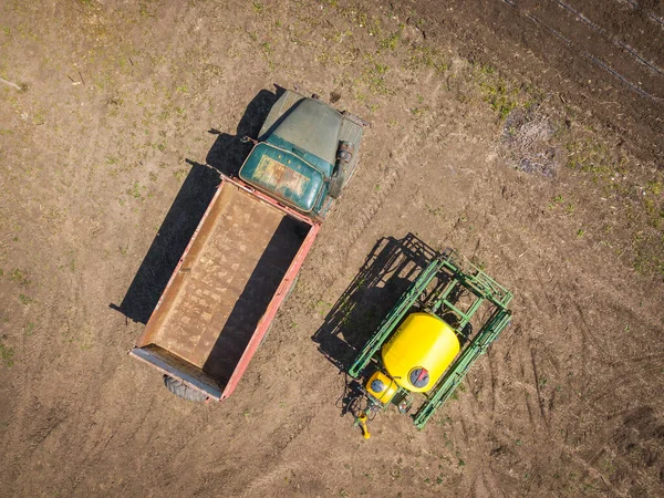 Vue Aérienne Haut Vers Bas Drone Vieux Camion Arroseur — Photo