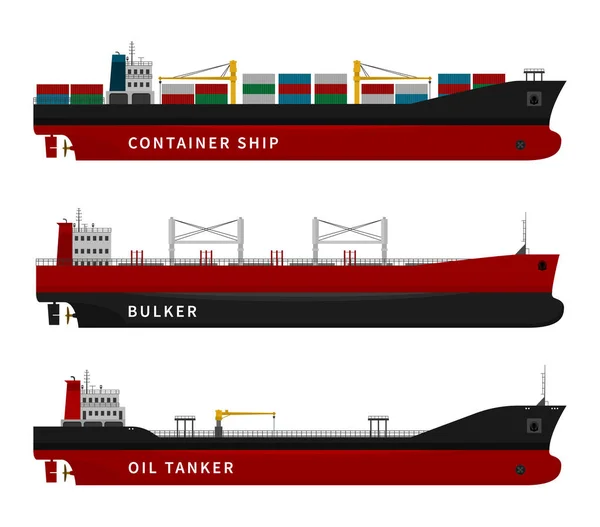 Нафтовий танкер, контейнерний корабель, бульбашковий ізольований набір . — стоковий вектор