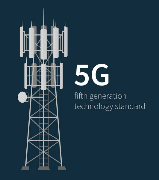 Stations de base de mât standard de la technologie 5G sur bleu — Image vectorielle