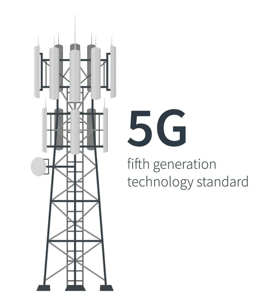 Tecnología 5G estaciones base mástil fondo blanco — Archivo Imágenes Vectoriales