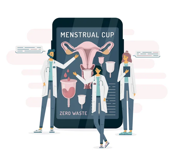 Ärzte empfehlen Menstruationstasse auf dem Smartphone — Stockvektor