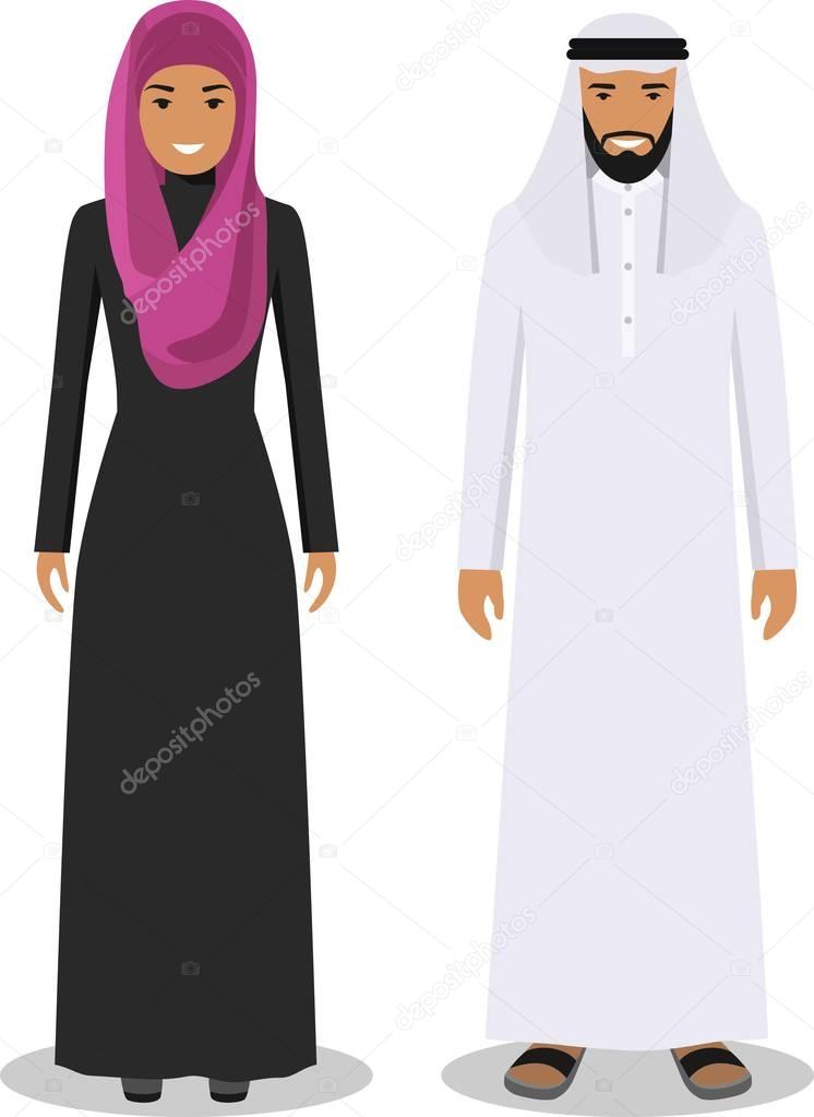 Family and social concept. Muslim arab men and women standing