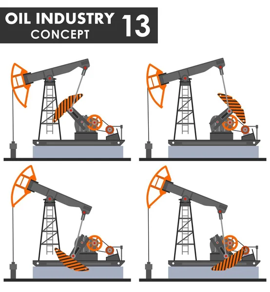 Концепция нефтяной промышленности. Различные виды нефтяных насосов изолированы на белом фоне в плоском стиле. Векторная иллюстрация . — стоковый вектор