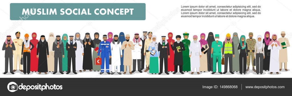 Gesellschaftskonzept. große Gruppe muslimischer arabischer Menschen