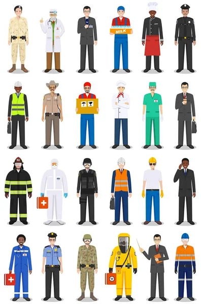 Different people professions occupation characters man set in flat style isolated on white background. Templates for infographic, sites, banners, social networks. Vector illustration. — Stock Vector