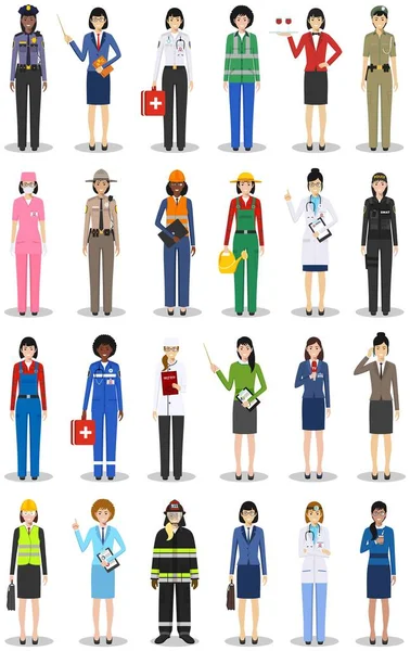 Different people professions occupation characters woman set in flat style isolated on white background. Templates for infographic, sites, banners, social networks. Vector illustration. — Stock Vector