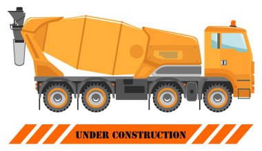 Beton mikseri. Ağır İnşaat makineleri. Ağır ekipman ve makine. Yapı tekniği. Vektör çizim.