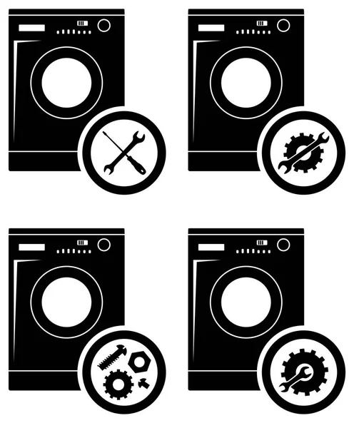 Concetto di riparazione. Set di icone semplici: chiave inglese, cacciavite, martello e ingranaggi. Riparazione di frigoriferi. Illustrazione vettoriale . — Vettoriale Stock