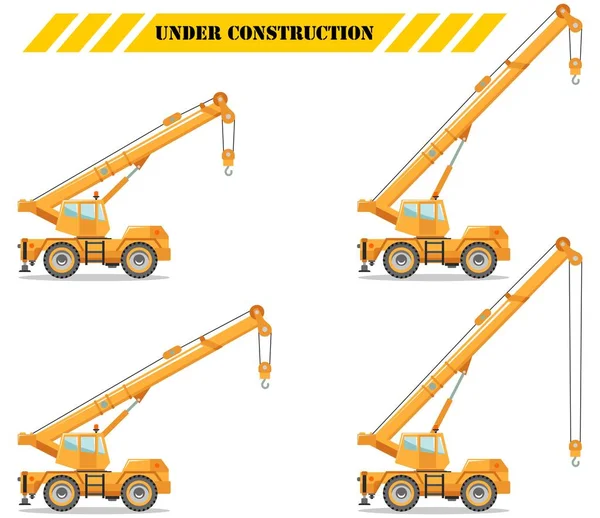 Camion-grue de construction avec position de flèche différente. Équipement lourd et machines. Machine de construction. Illustration vectorielle . — Image vectorielle