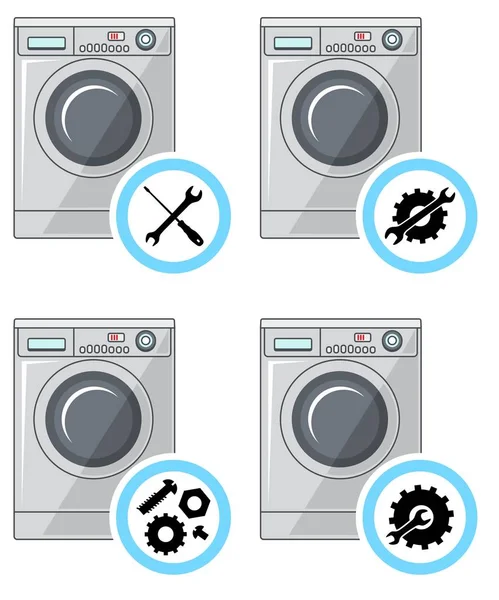 Concetto di riparazione. Set di icone semplici: chiave inglese, cacciavite, martello e ingranaggi. Riparazione di frigoriferi. Illustrazione vettoriale . — Vettoriale Stock