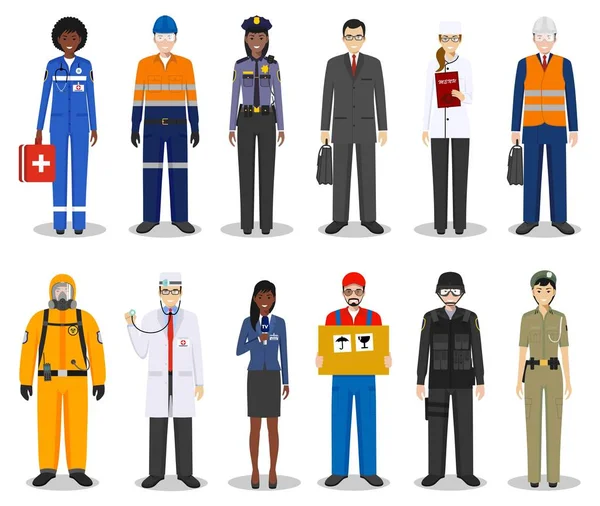 People occupation characters set in flat style isolated on white background. Different men and women professions characters standing together. Templates for infographic, sites, social networks. Vector — Stock Vector