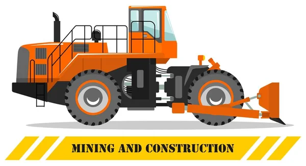 Uma escavadora de rodas. Bulldozer. Ilustração detalhada de máquina de mineração pesada e equipamentos de construção. Ilustração vetorial . — Vetor de Stock