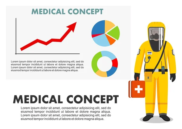 Ιατρική Έννοια Άνδρας Κίτρινη Προστατευτική Στολή Και Μάσκα Επίπεδο Στυλ — Διανυσματικό Αρχείο