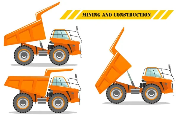 Gedetailleerde Illustratie Van Mijnbouw Truck Road Truck Met Verschillende Lichaamshouding — Stockvector