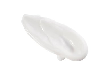 Beyaz losyon dokusu. Kozmetik krem numunesi beyaza izole edilmiş. Yüz bakımı. Kapat, makro, üst görünüm