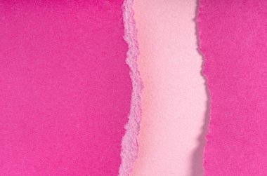 Pembe arka planda yırtık mor kağıt kenarları. Yumuşak gölgeli yırtılmış kağıt parçası kenarı.