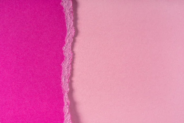 Trozos de bordes de papel púrpura desgarrados sobre fondo rosa. Borde de papel agrietado rasgado aislado con sombra suave . — Foto de Stock