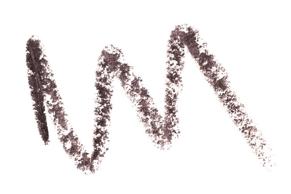 Eye pencil texture. Eyeliner or eyebrow swatch stroke isolated on white background. Eye contour brown squiggle. Eye liner curve trace. Beauty makeup cosmetic product sample.