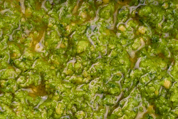 Textura Salsa Pesto Albahaca Ajo Parmesano Piñones Semillas Pesto Todo — Foto de Stock