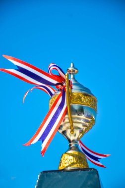 Şampiyonluk kupasını kapat, gökyüzü arkaplanı.